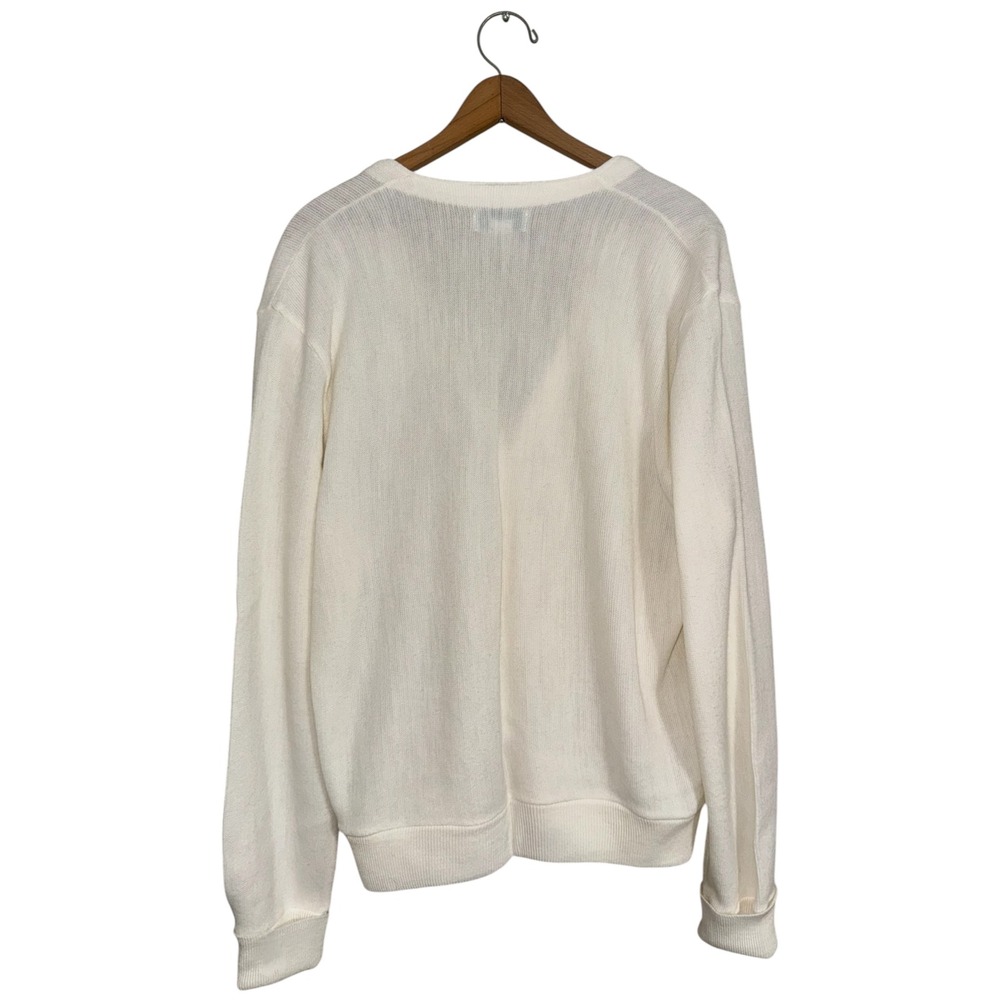 Vintage Izod Cardigan Sweater White Acrylic V-Neck Button Front Large USA Made - Picture 3 of 7
